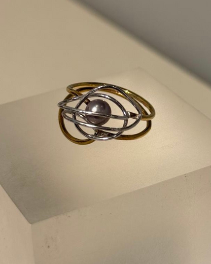 Wit-Geelgoude Ring Met witte parel - Unica