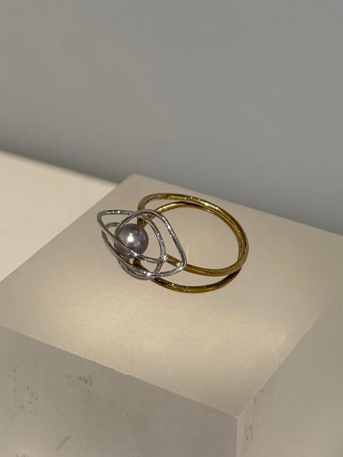 Wit-Geelgoude Ring Met witte parel - Unica
