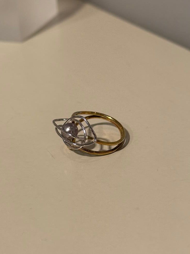 Wit-Geelgoude Ring Met witte parel - Unica