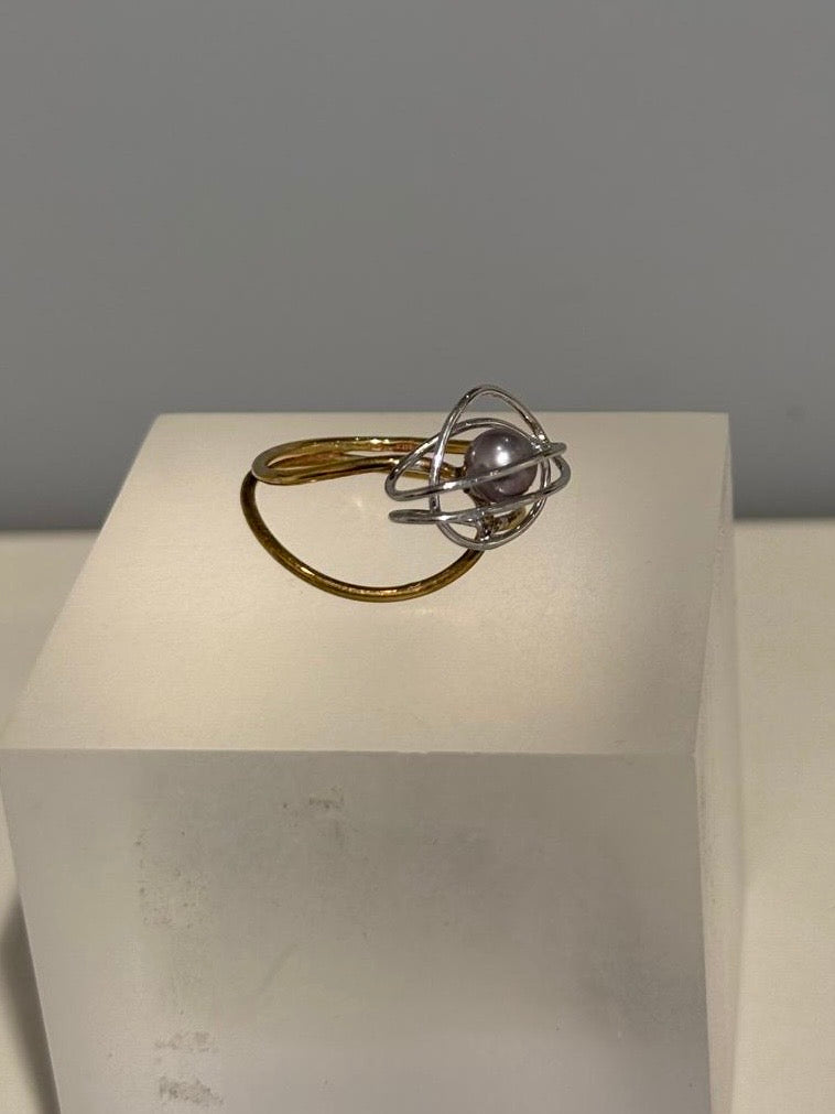 Wit-Geelgoude Ring Met witte parel - Unica
