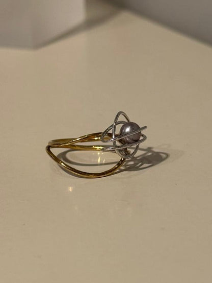 Wit-Geelgoude Ring Met witte parel - Unica