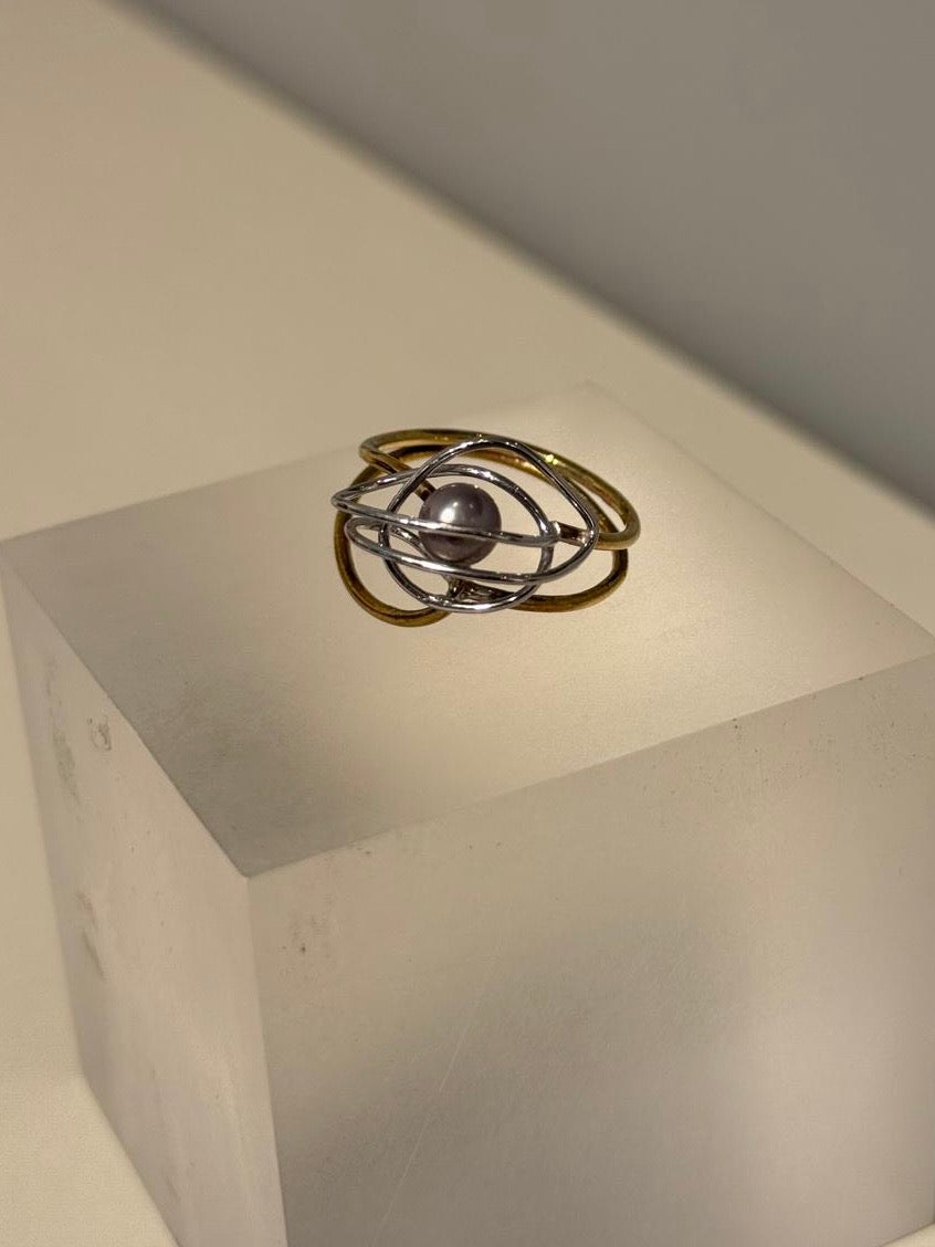 Wit-Geelgoude Ring Met witte parel - Unica
