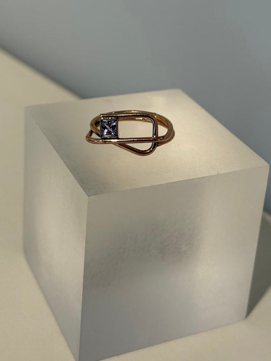 Mireva - Roodgouden 14 Karaats Ring Met Blauwe  Briljant - Unica