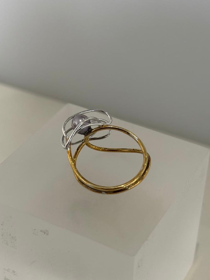 Wit-Geelgoude Ring Met witte parel - Unica