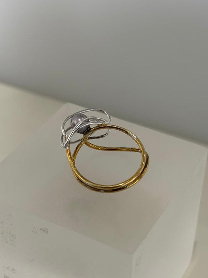 Wit-Geelgoude Ring Met witte parel - Unica